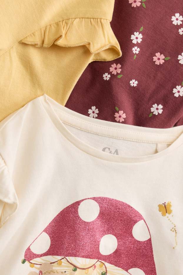 Copii - Fete - Multipack 3 buc. - șoarece, ciupercă și floare - tricou cu mânecă lungă - alb-crem