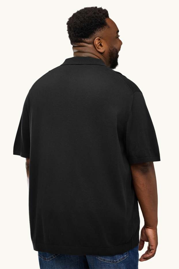 Herren - Strick-Poloshirt - Regular Fit - schwarz