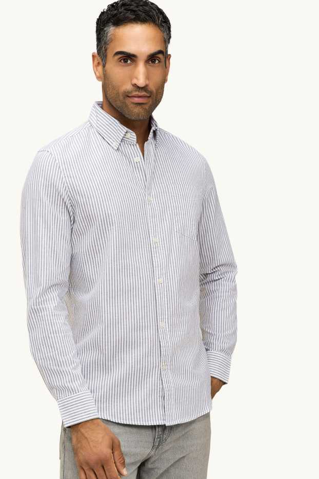 Heren - Overhemd - regular fit - button down - gestreept - wit / grijs