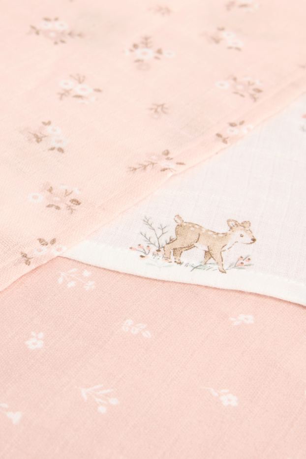 Baby Mädchen - Multipack 3er - Waldtiere und Blümchen - Baby-Musselin-Tuch - zartrosa