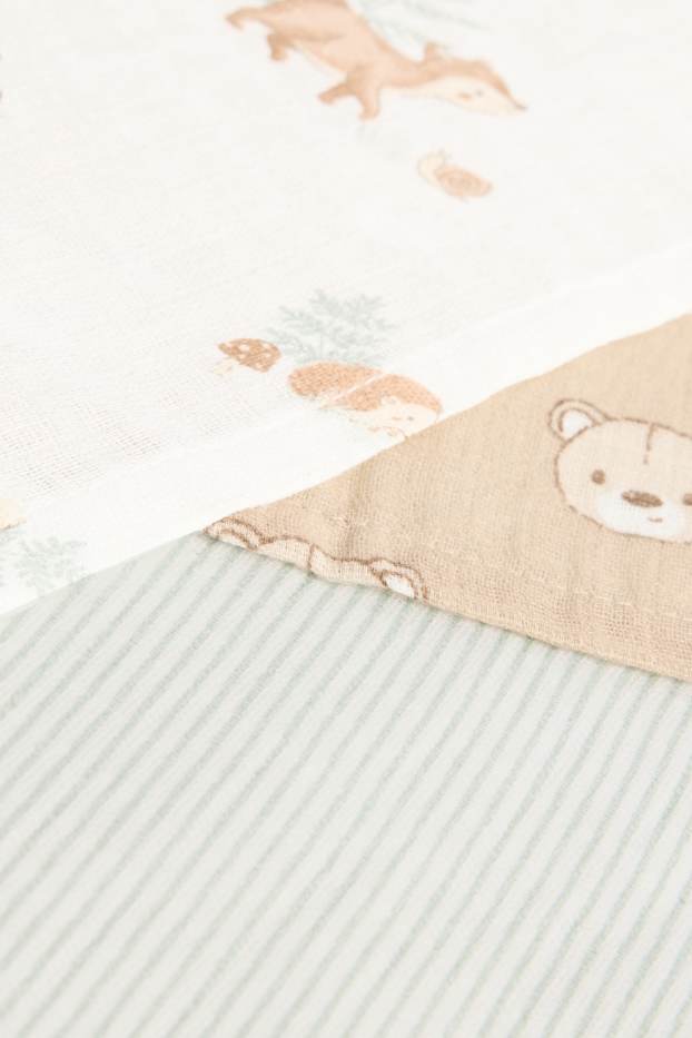 Unisex - Multipack 3er - Waldtiere - Baby-Musselin-Tuch - weiss / beige