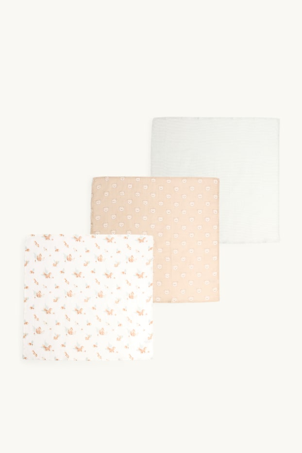 Unisex - Multipack 3er - Waldtiere - Baby-Musselin-Tuch - weiss / beige
