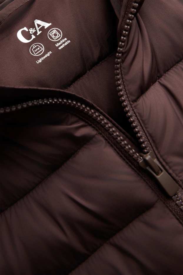 Men - Quilted jacket with hood - dark brown