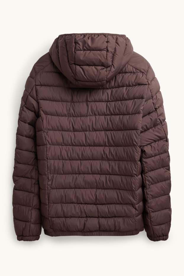 Men - Quilted jacket with hood - dark brown