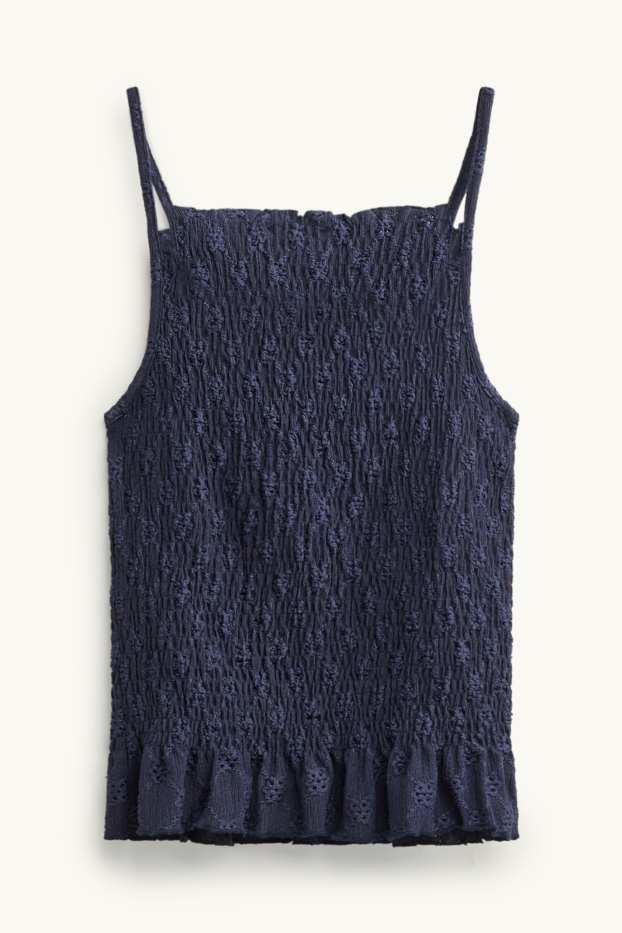 Femmes - Haut - smocké - broderie anglaise - bleu foncé
