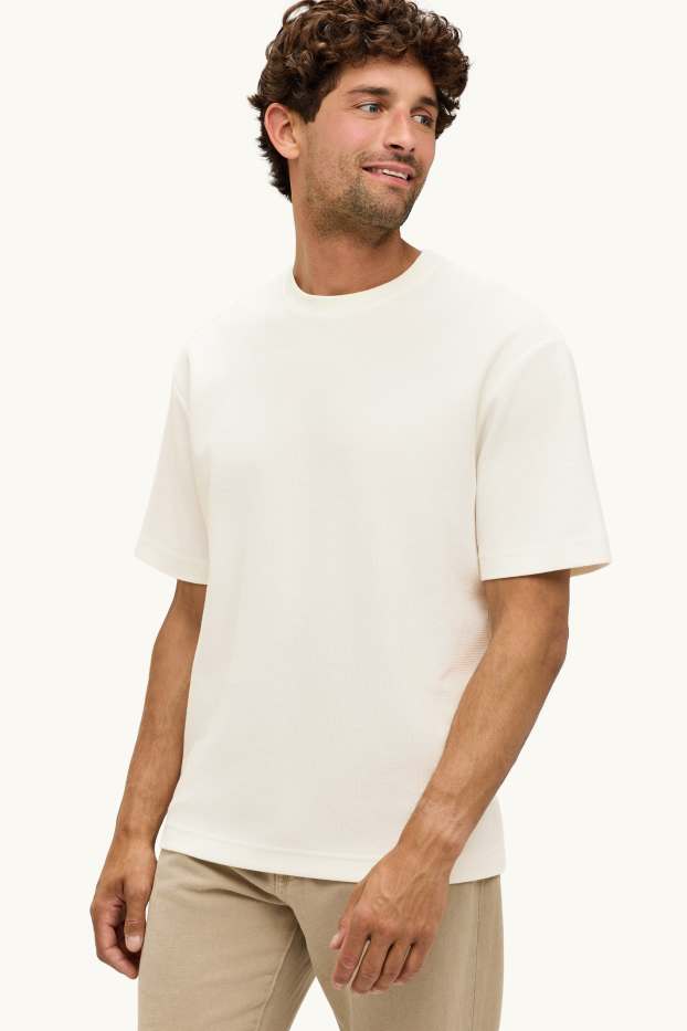 Hommes - T-shirt - relaxed fit - finition texturée - blanc