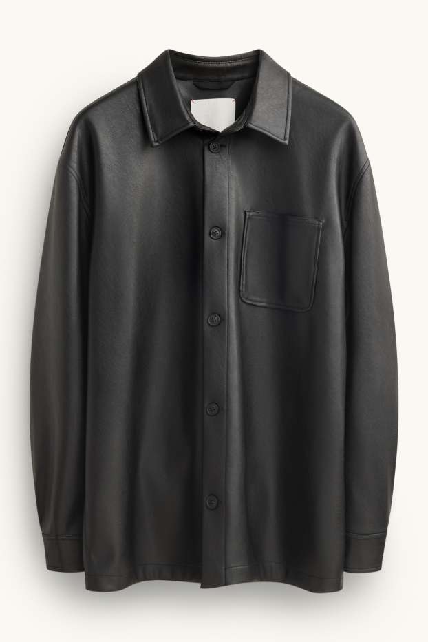 Herren - Hemdjacke - Relaxed Fit - Kent - Lederimitat - schwarz