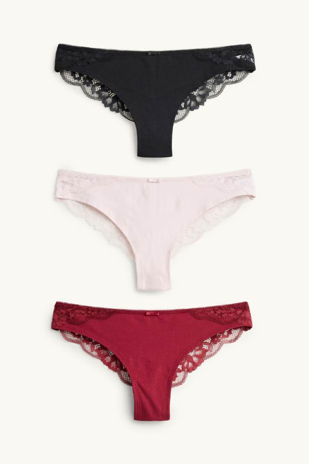Women - Multipack of 3 - Brazilian knickers - black / red