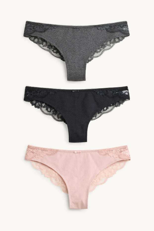Damen - Multipack 3er - Brazilian Slip - schwarz / rosa