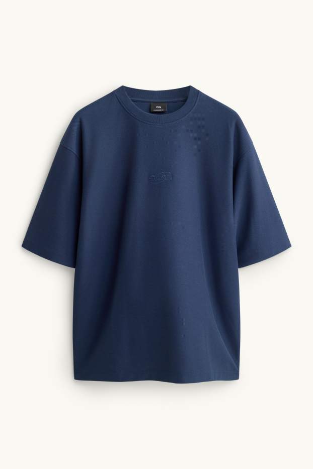 Pánské - Tričko - oversized fit - strukturované - tmavomodrá