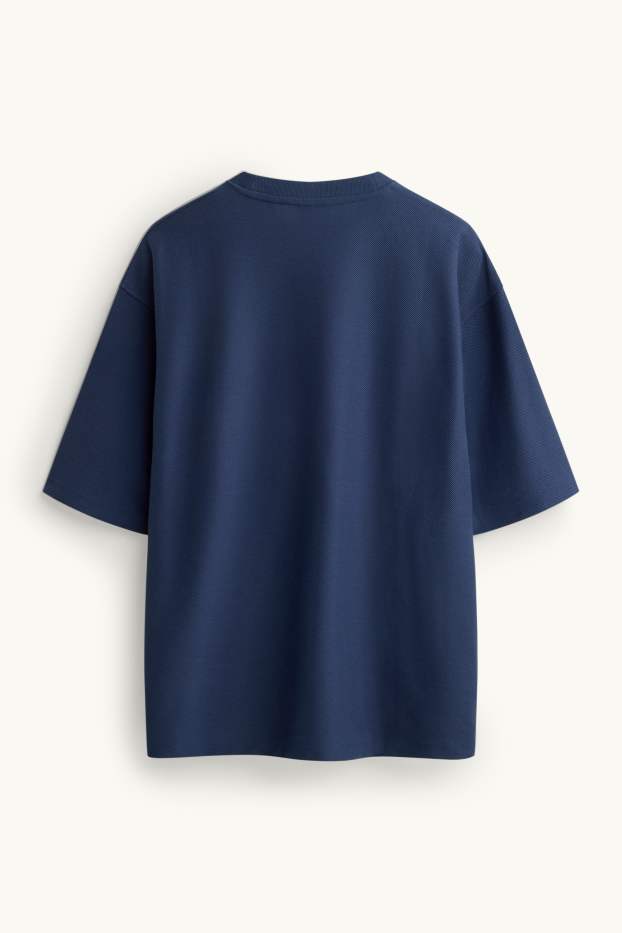 Pánské - Tričko - oversized fit - strukturované - tmavomodrá