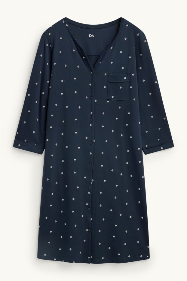 Dona - Camisa de dormir - de flors - blau fosc / blanc