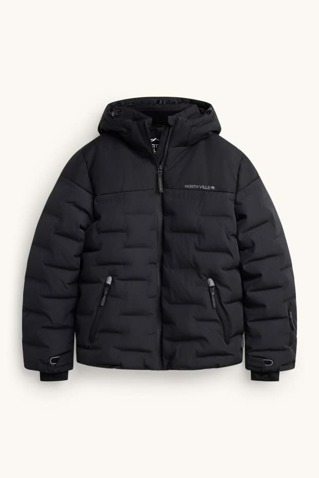 Enfants garçons - Veste de ski avec capuche - doublée - finition déperlante - noir