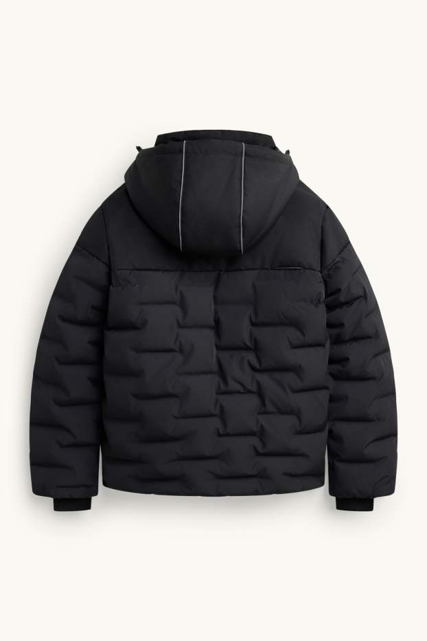 Enfants garçons - Veste de ski avec capuche - doublée - finition déperlante - noir