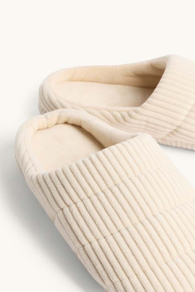 Damen - Cord-Hausschuhe - cremeweiss