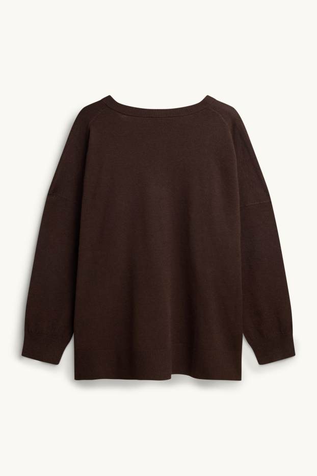 Women - V-neck jumper - dark brown