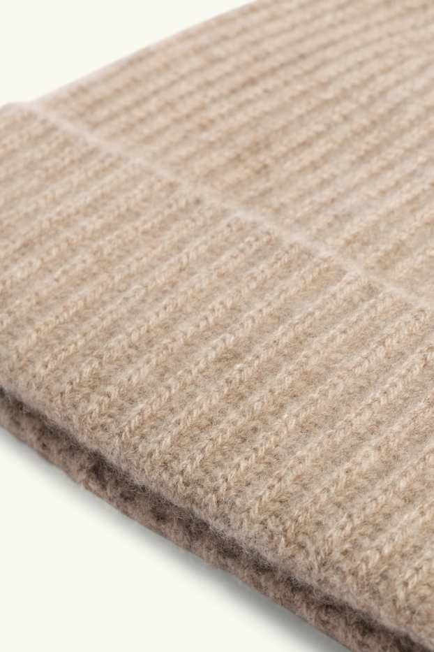 Heren - Beanie van kasjmier - geribd - lichtbruin