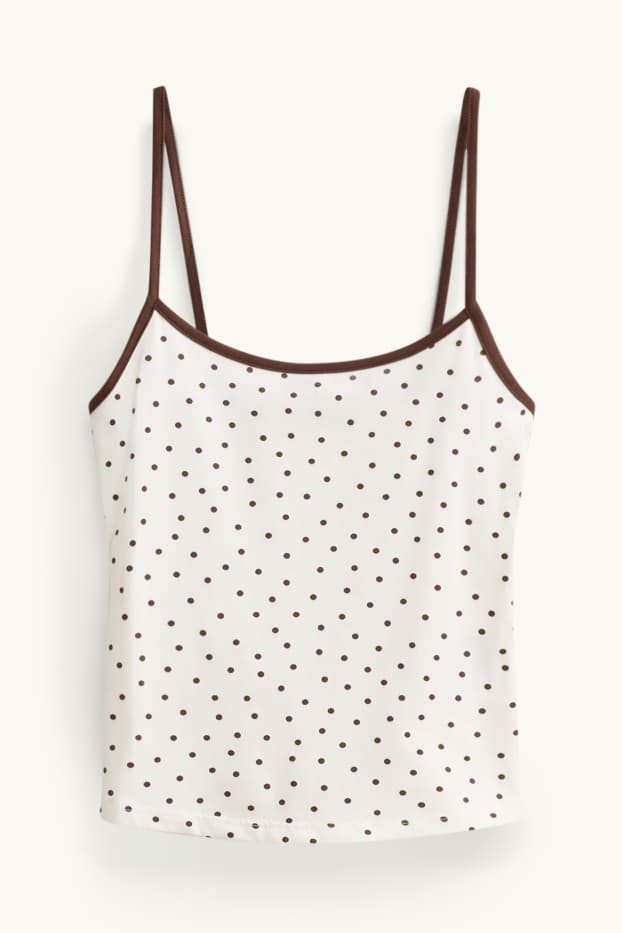Femei - Top crop - cu buline - maro / alb-crem