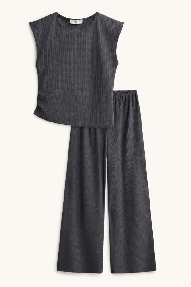 Enfants filles - Ensemble - haut et pantalon en jersey - 2 pièces - finition texturée - gris foncé