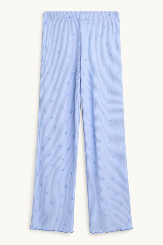 Copii - Fete - Floare - pijama - reiat - 2 piese - albastru deschis