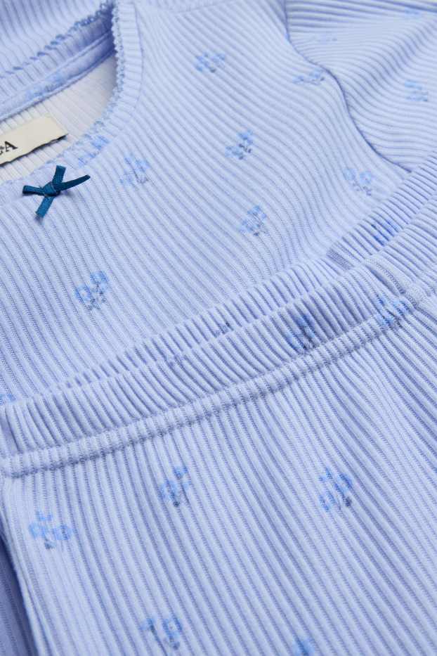Copii - Fete - Floare - pijama - reiat - 2 piese - albastru deschis