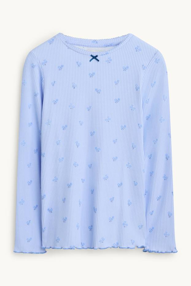 Copii - Fete - Floare - pijama - reiat - 2 piese - albastru deschis