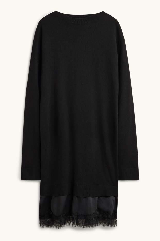 Femmes - Robe en maille - look 2-en-1 - noir