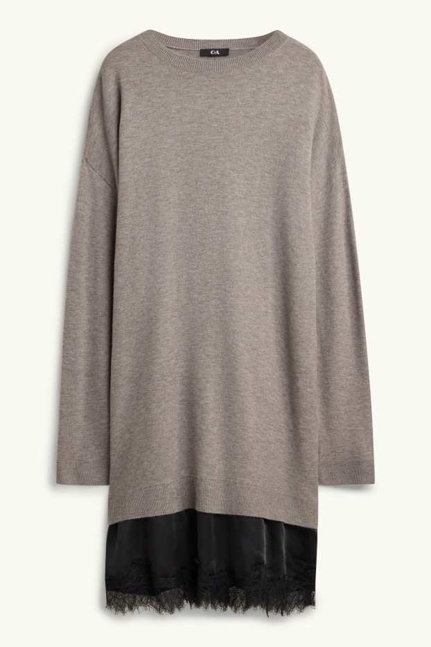 Femei - Rochie din tricot - aspect 2 în 1 - gri / negru