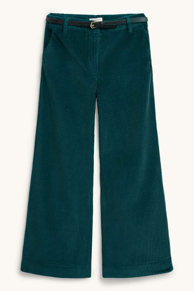 Enfants filles - Pantalon en velours côtelé avec ceinture - bleu pétrole