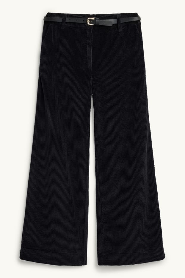 Kinder Mädchen - Cordhose mit Gürtel - schwarz