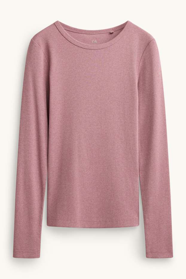 Femmes - Haut à manches longues - slim fit - finition côtelée - rose tendre