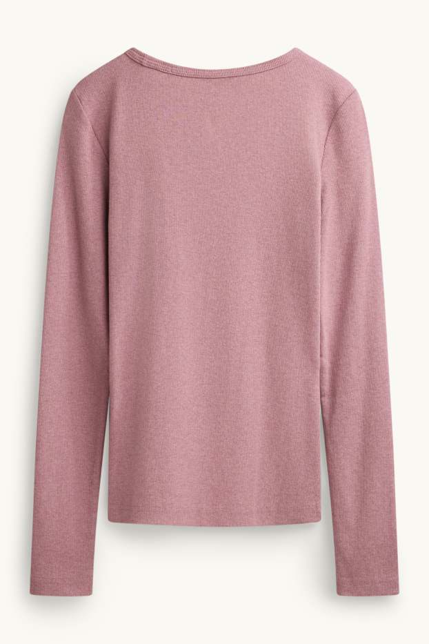 Femmes - Haut à manches longues - slim fit - finition côtelée - rose tendre