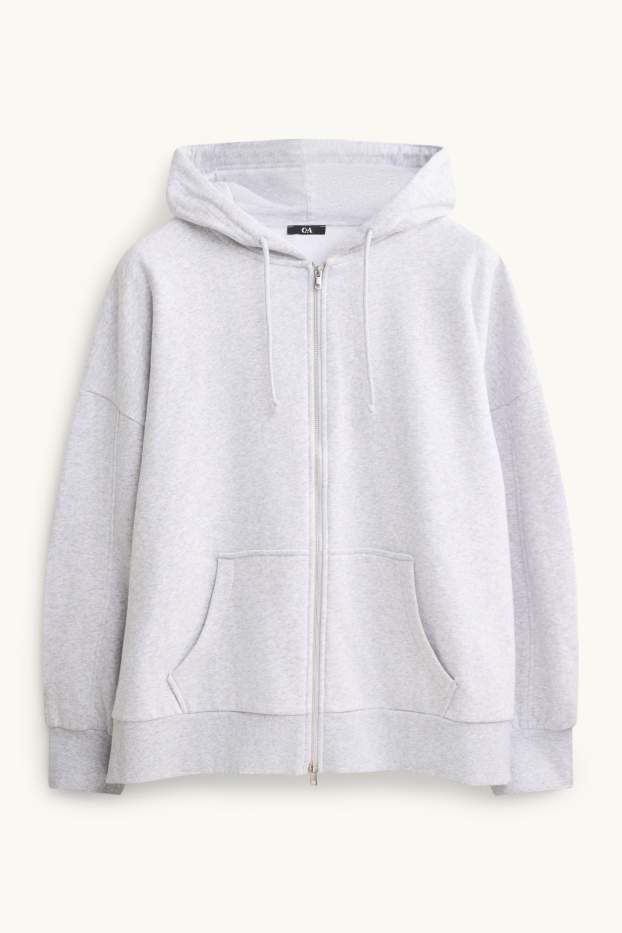 Damen - Sweatjacke mit Kapuze - hellgrau-melange