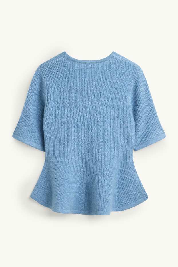 Damen - Strickpullover - kurzarm - gerippt - hellblau