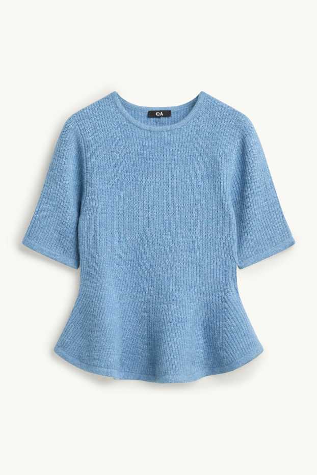 Damen - Strickpullover - kurzarm - gerippt - hellblau
