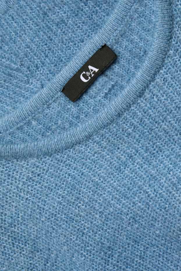 Damen - Strickpullover - kurzarm - gerippt - hellblau