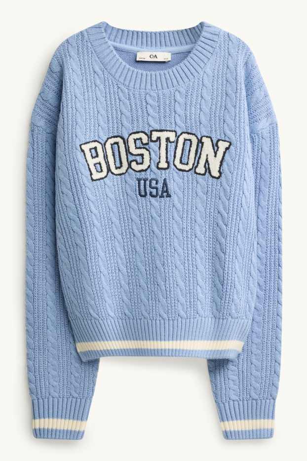 Bambine - Boston - maglione - motivo a treccia - azzurro