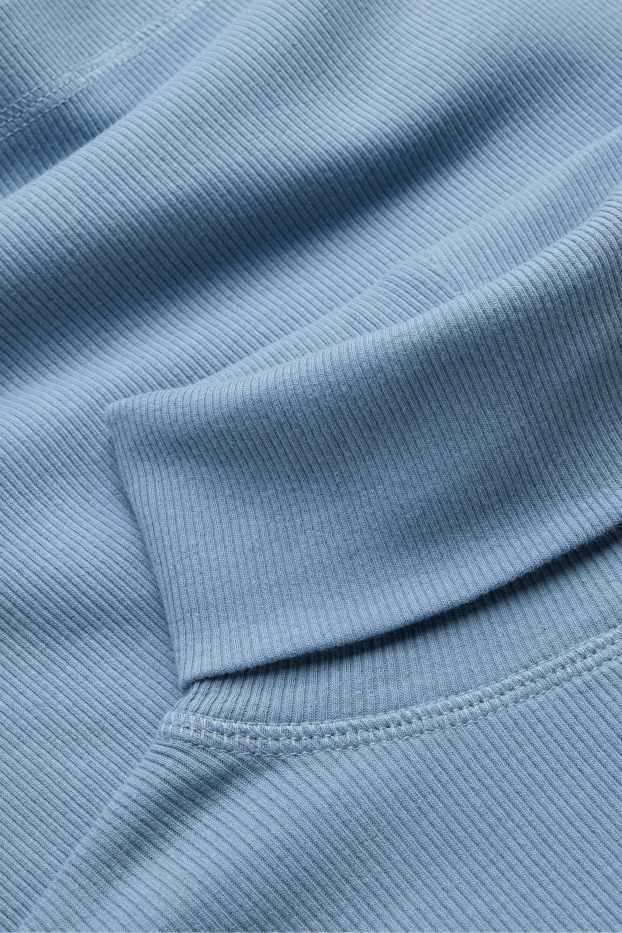 Femmes - Haut à col roulé - finition côtelée - bleu clair