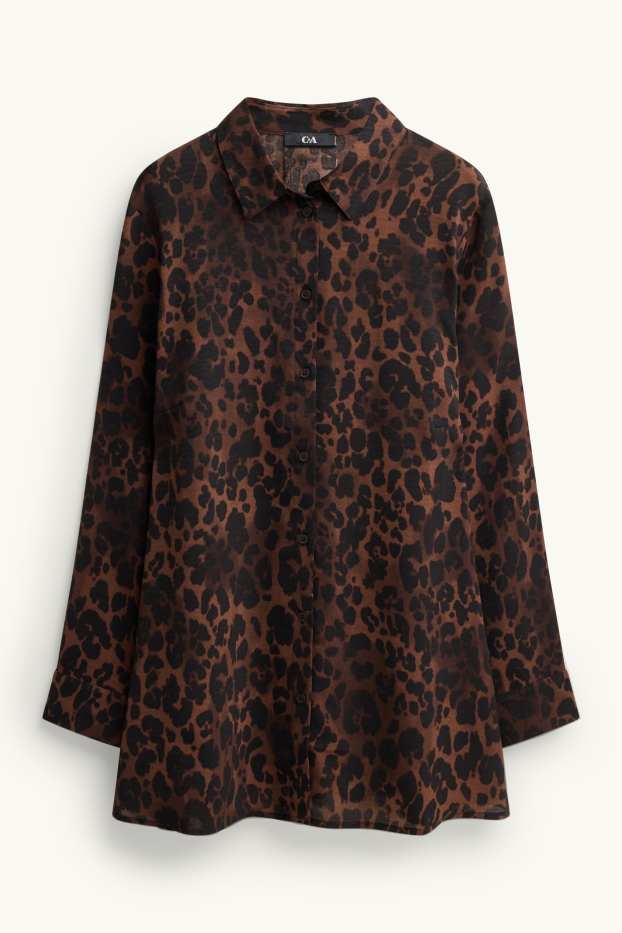 Damen - Bluse - Leo-Print - dunkelbraun
