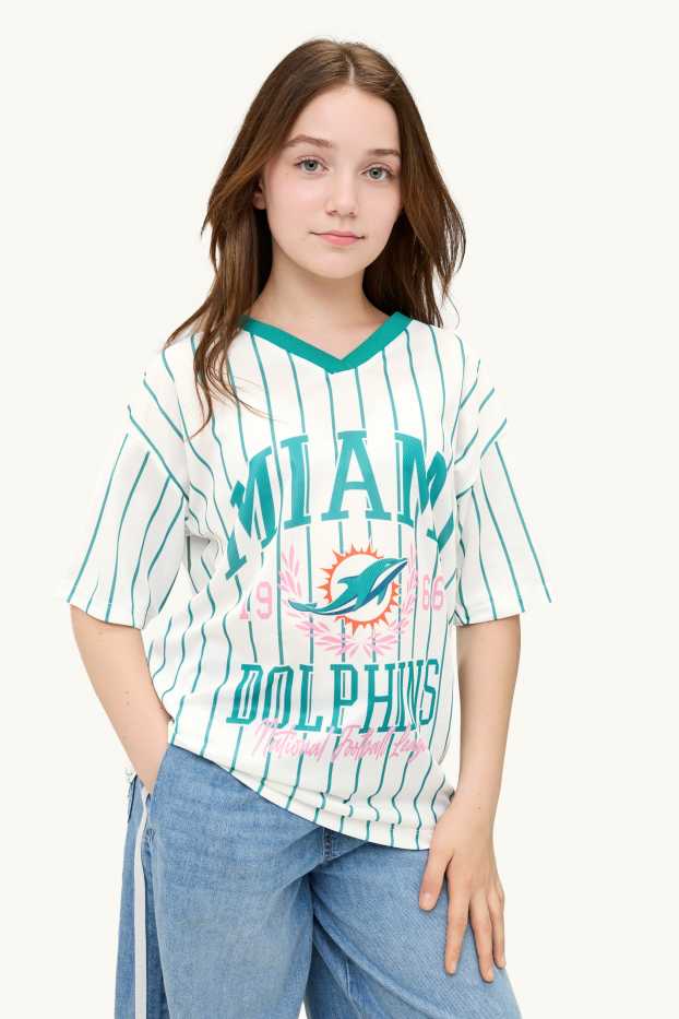 Copii - Fete - Miami Dolphins - tricou cu mânecă scurtă - cu dungi - alb / turcoaz