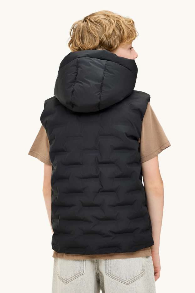 Bambini - Giubbino trapuntato con cappuccio - idrorepellente - nero