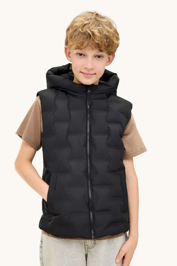 Bambini - Giubbino trapuntato con cappuccio - idrorepellente - nero