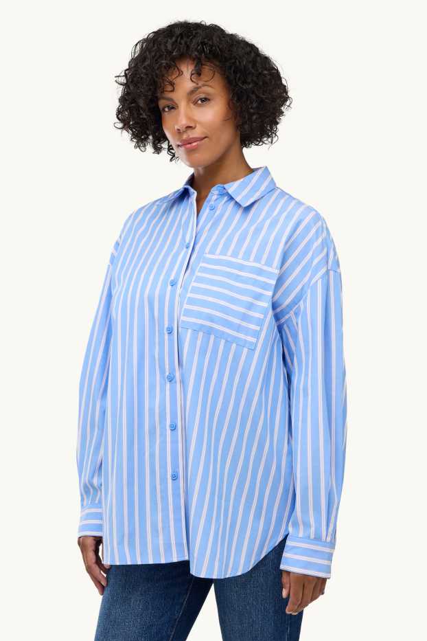 Damen - Hemdbluse - gestreift - blau