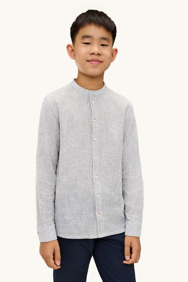 Bambini - Camicia - misto lino - a righe - grigio chiaro