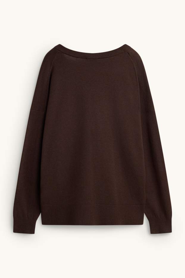 Women - V-neck jumper - dark brown
