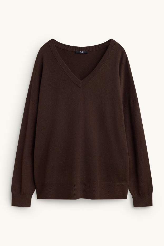 Women - V-neck jumper - dark brown