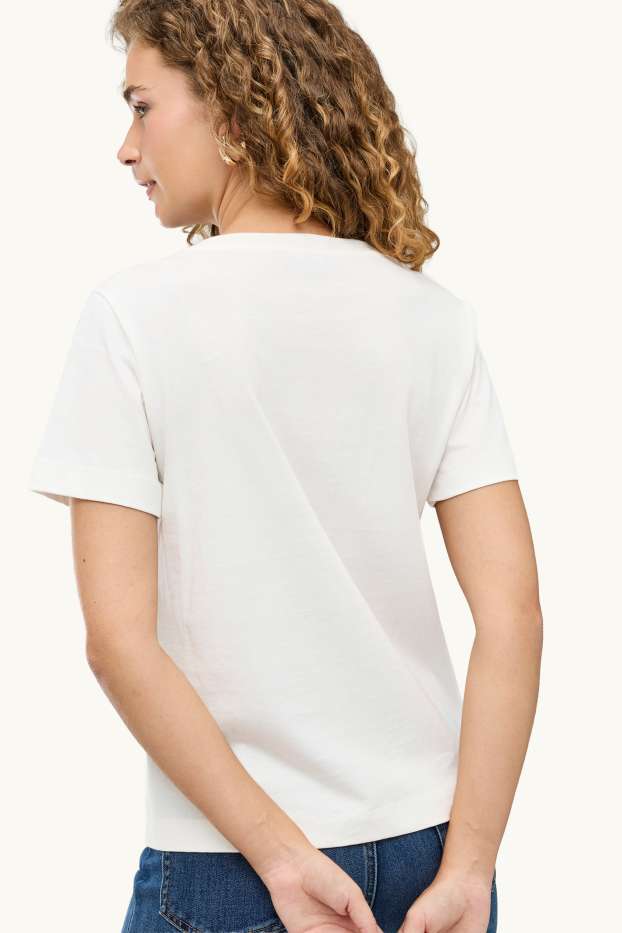 Femmes - T-shirt - regular fit - à fleurs - blanc crème