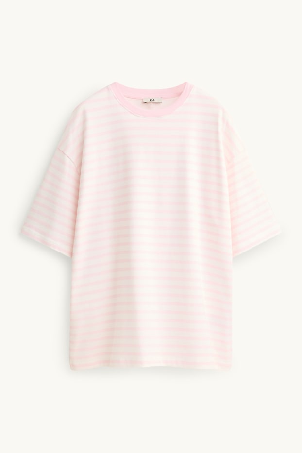 Femei - Tricou - supradimensionat - cu dungi - alb / roz