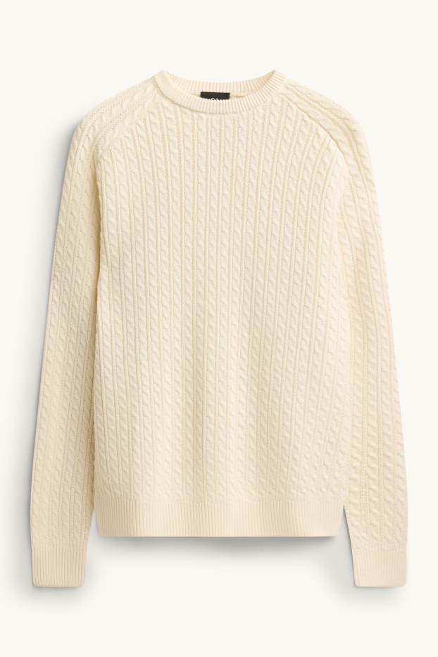 Herren - Pullover - Zopfmuster - cremeweiss