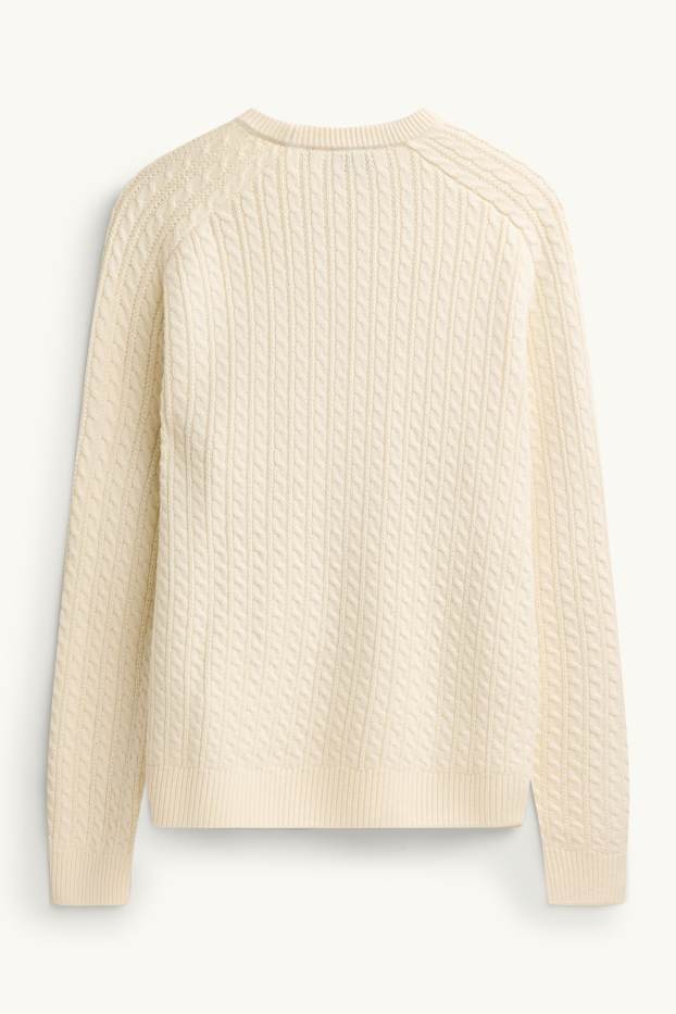 Herren - Pullover - Zopfmuster - cremeweiss